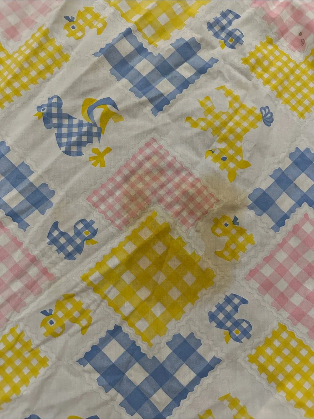 Vtg Wamsutta Pastel Baby Fitted Crib Sheet Unisex Animals and Gingham Checks